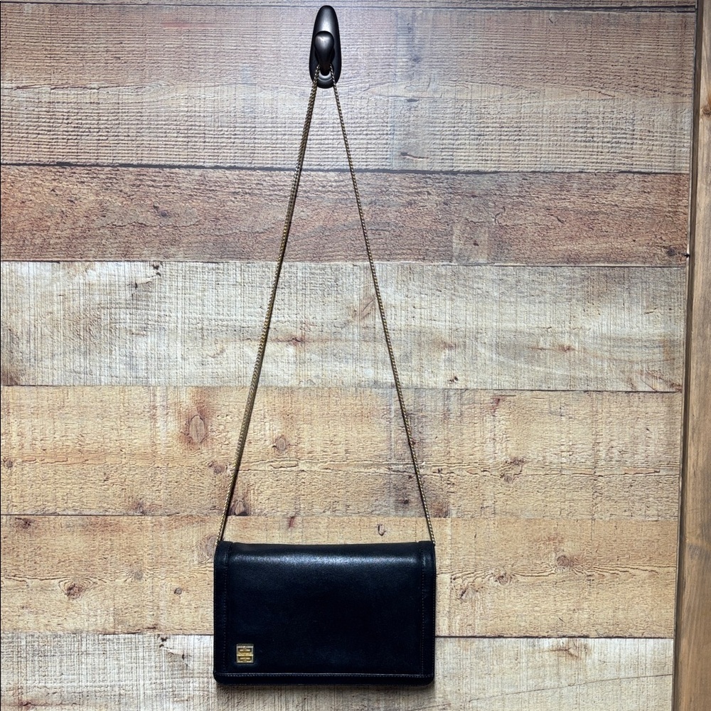 Vintage Givenchy Black Leather Clutch Crossbody Bag with Gold Chain - Picture 3 of 16